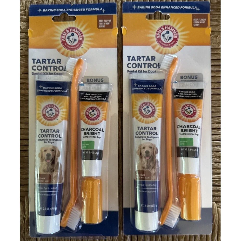 2-Pack Dog Dental Kit BONUS Enzymatic Beef Flavor Mint Arm & Hammer Toothbrush